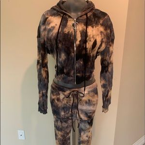 Zip up tie-dye hoodie leggings set size L